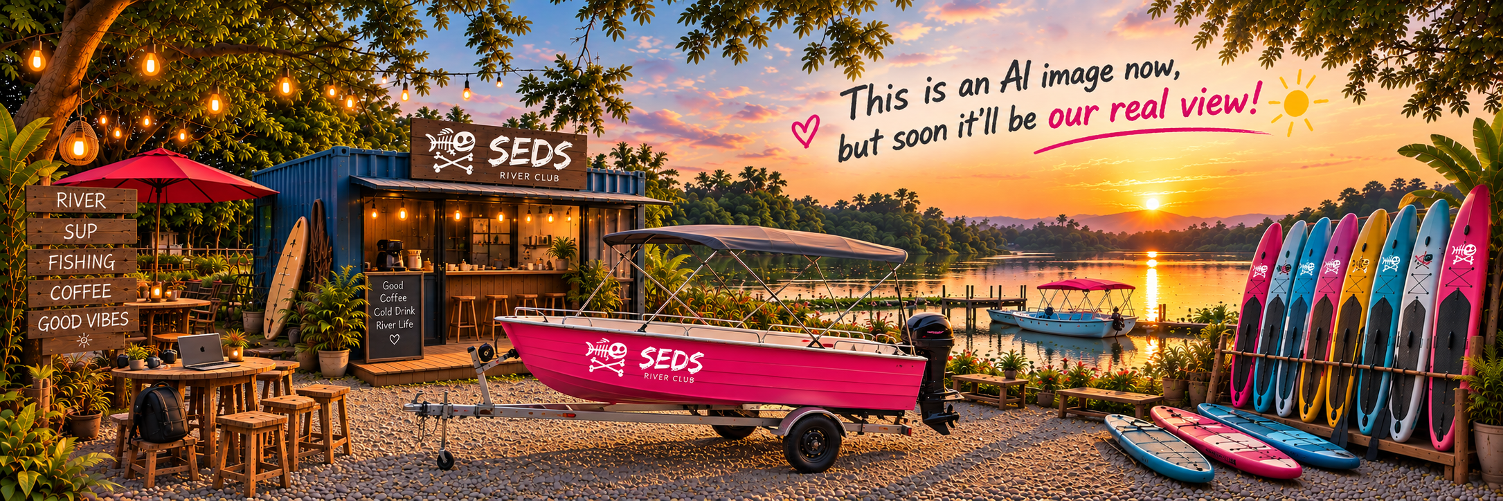 SEDS River Club boat yard on the river at sunset